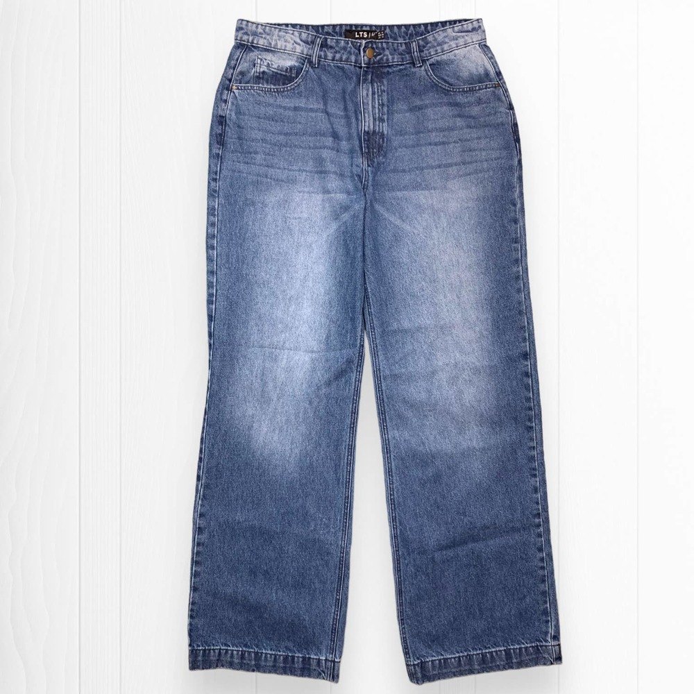 Long Tall Sally High-Rise Wide-Leg Jeans in Faded Blue, sz 14T